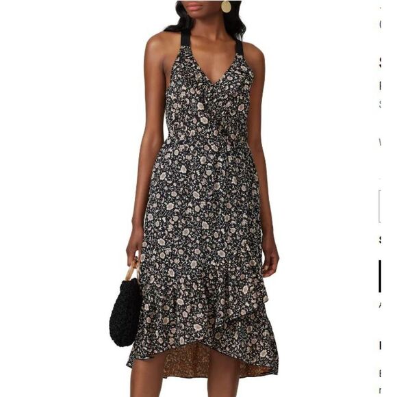 Scotch & Soda Maison Scotch Ruffled Midi Wrap Dress Black Floral Women's Size S - Picture 1 of 15